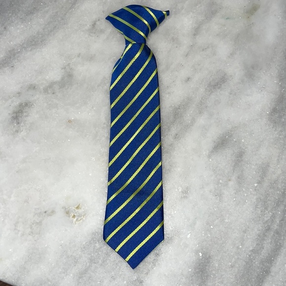 Navy & Neon Green Striped Baby Boys Clip On Tie - Picture 4 of 7